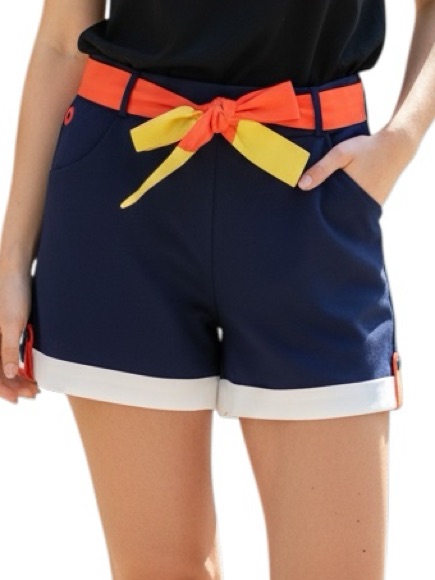 C Luce: Nwt Navy Shorts With Multi-Color Bow Belt - Size Medium